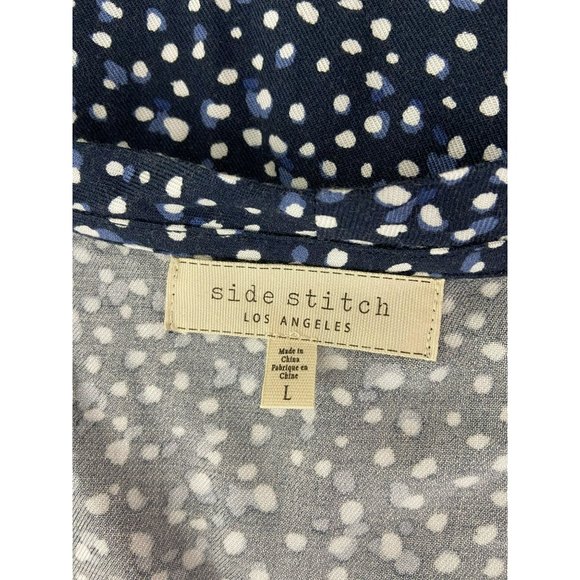 Side stitch womens blue polka dot‎ hi low Blouse Size Large - Picture 6 of 7